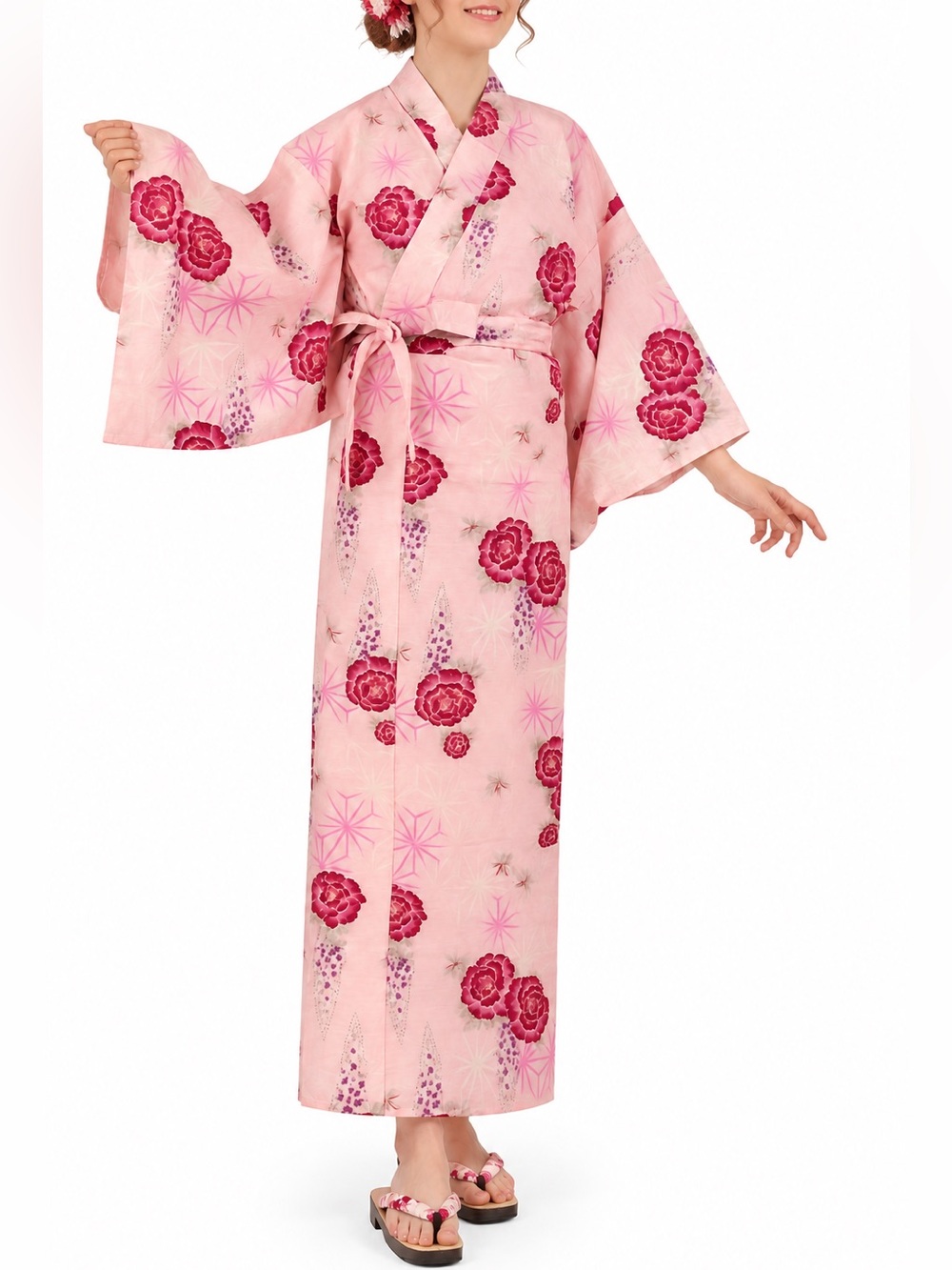 Women's Pink Floral Kimono Robe